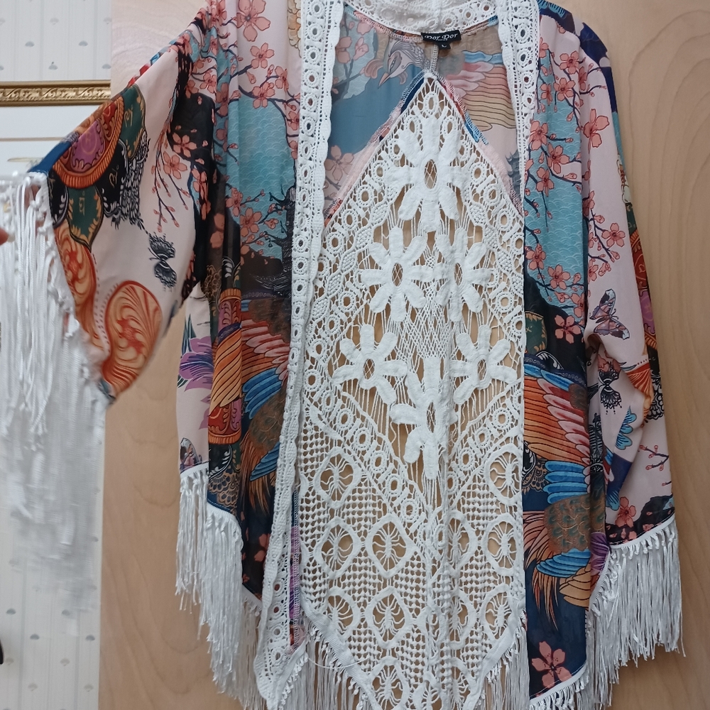 Boho Colorful Fringe Cardigan Top Dor Dor L